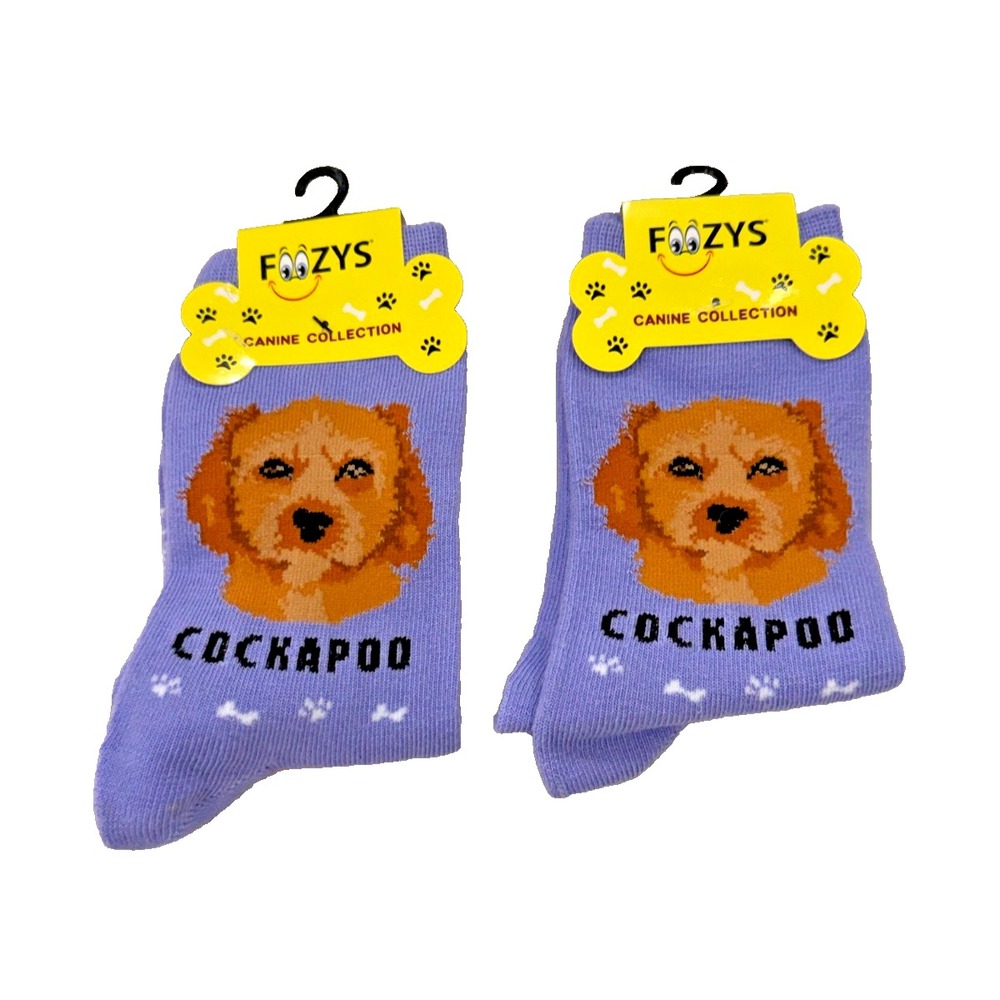 Foozys Women's Novelty Socks; 2 Pair‎ Set; Cockapoo; Purple; Women's Size 9-11